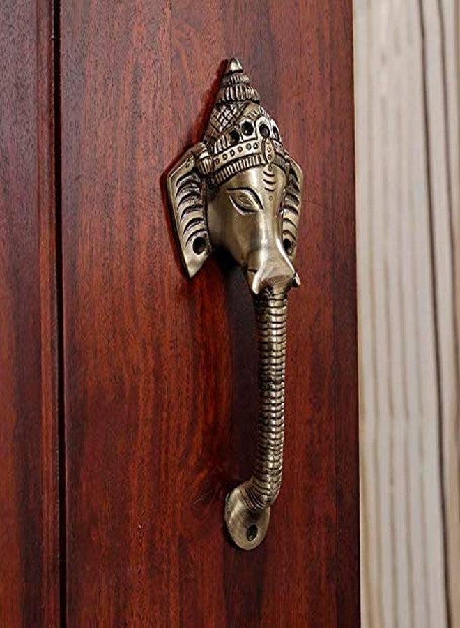 Two Moustaches 8 Inches Brass Antique Brown Crown Ganesha Door Handle, Brass Door Handles, Door Pulls, Handles for Home & Office, Door Handles for Pooja Room, Antique Brown, Standard, Pack of 1 - Image 2